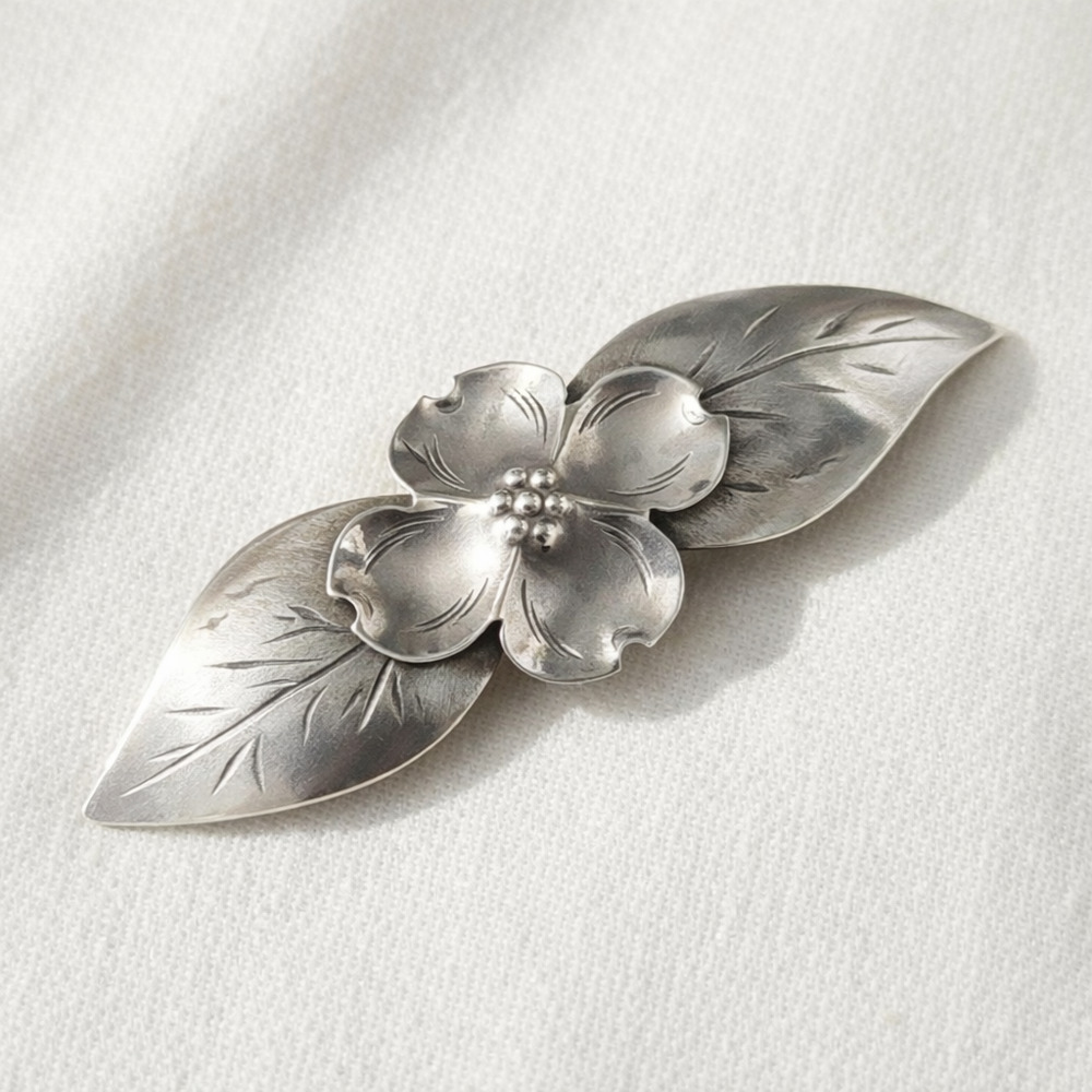 Vintage Stuart Nye Sterling Silver Dogwood Brooch Signed | 1940s Asheville NC